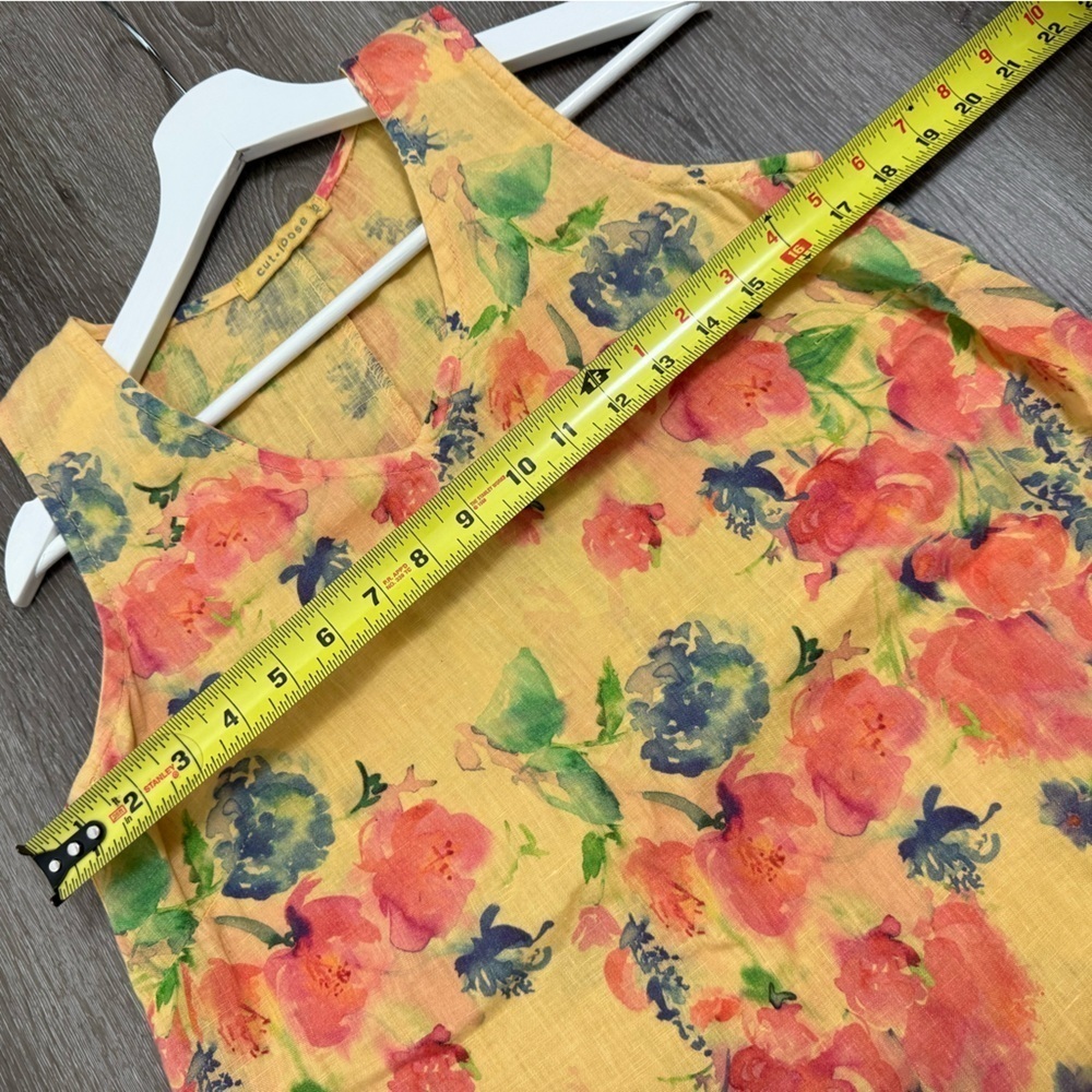 Cut Loose 100% Linen Mustard Yellow Floral Hi-Low Hem Flowy Tank XS Cottagecore - Picture 6 of 8